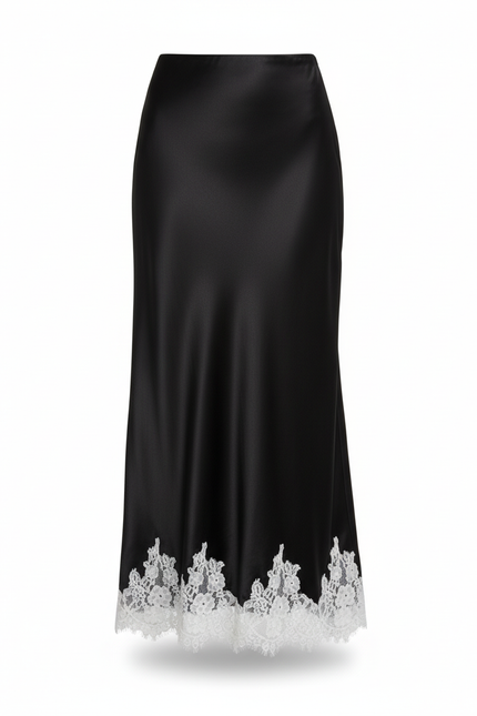 Jupe Satin Noire Dentelle Élégante Raffinée