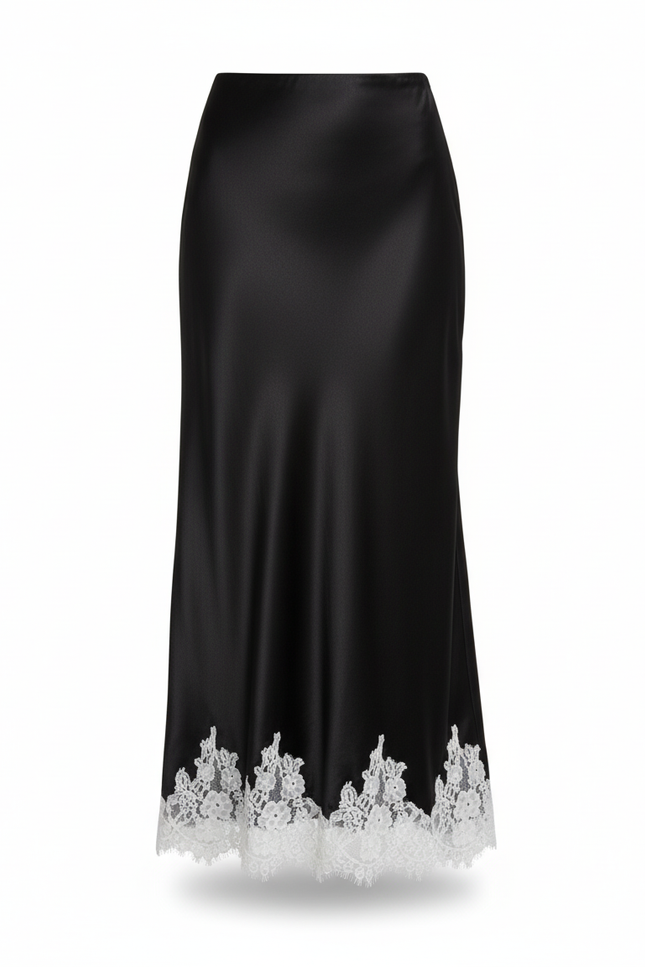 Jupe Satin Noire Dentelle Élégante Raffinée
