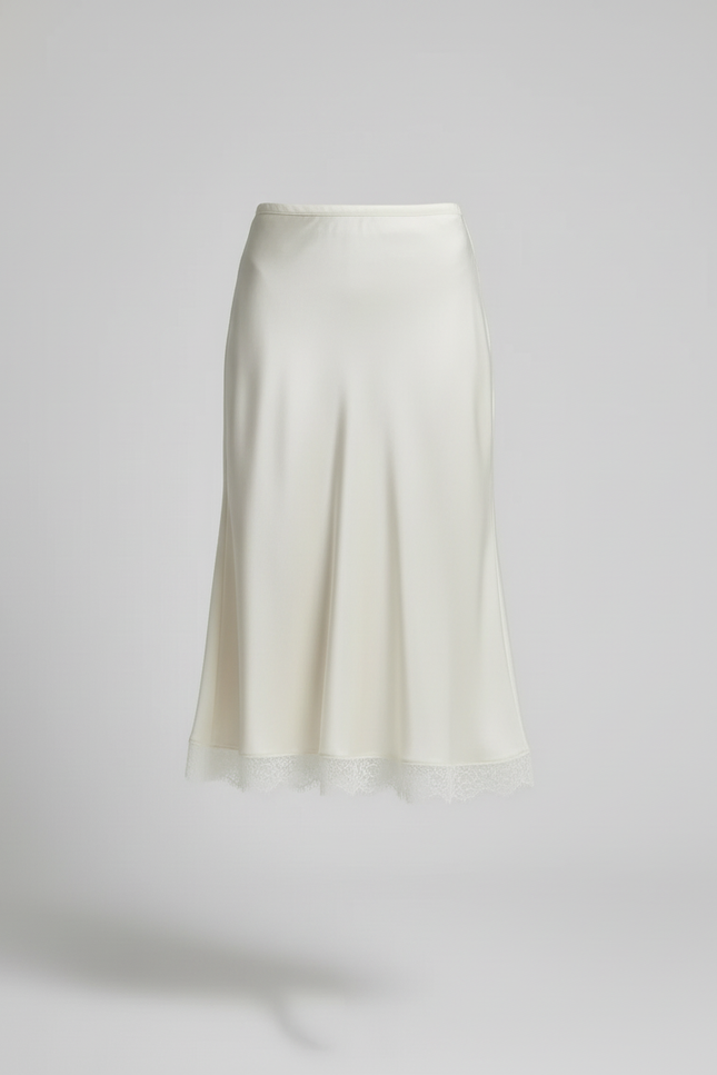 Jupe Satin Élégante Ivoire Dentelle