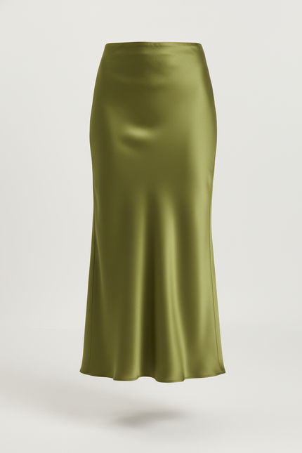 Jupe Satin Verte Fluide Élégante Fraîche