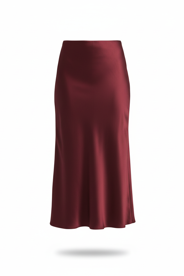 Jupe Satin Bordeaux Fluide Élégante Chic