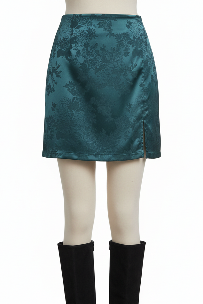 Jupe Courte Imprimée Floral En Satin Bleu