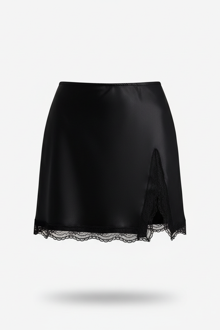 Jupe Satin Noire Dentelle Élégante Sensuelle