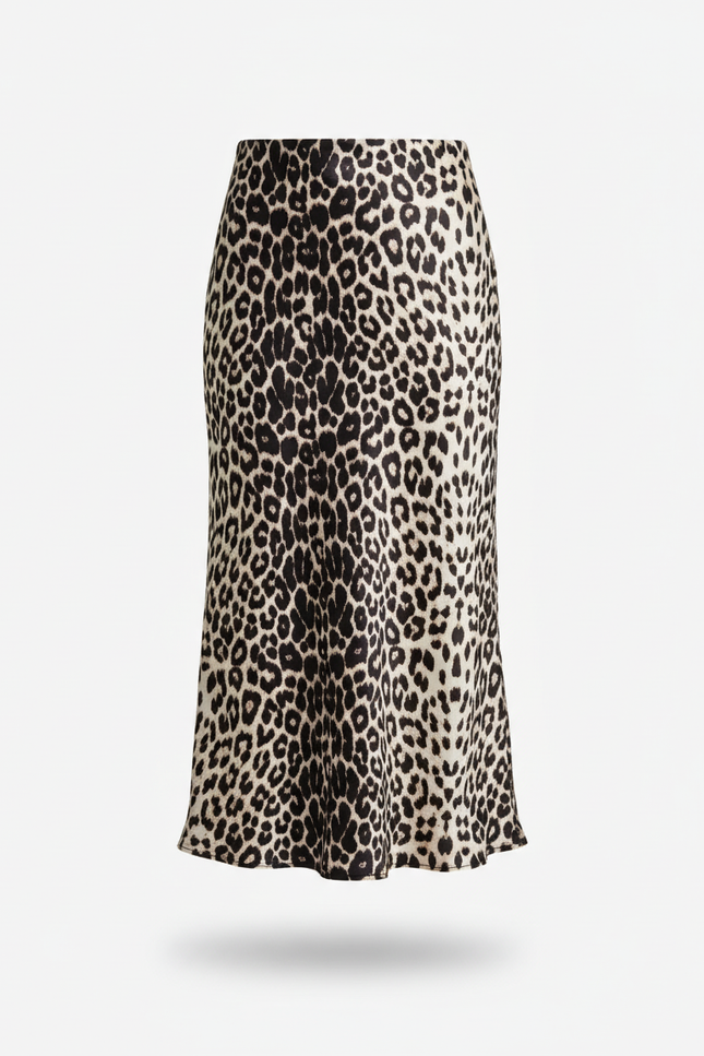 Jupe Satin Imprimé Léopard Élégante Sauvage