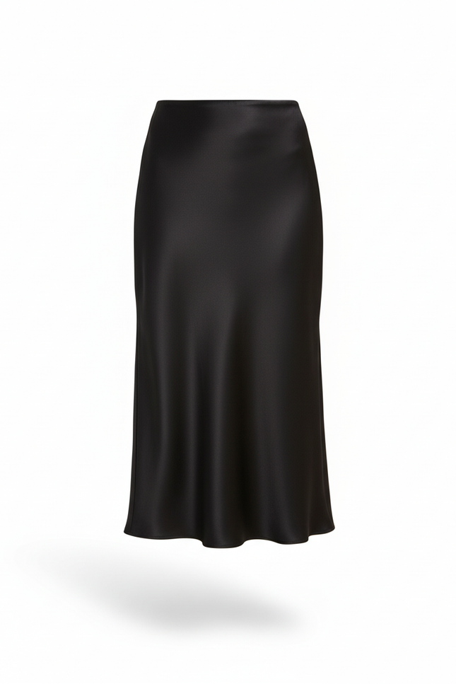 Jupe Satin Noire Fluide Élégante Classique