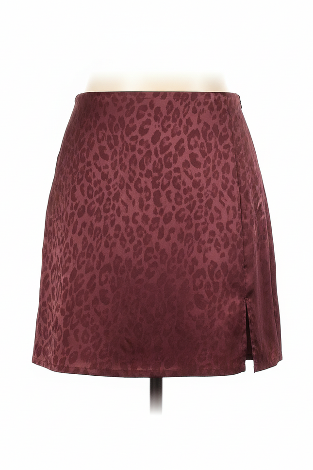 Jupe Satin Bordeaux Imprimé Léopard Élégante