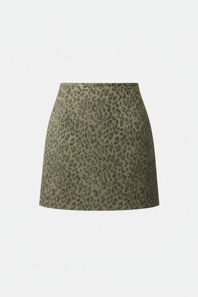 Jupe Satin Kaki Léopard Chic