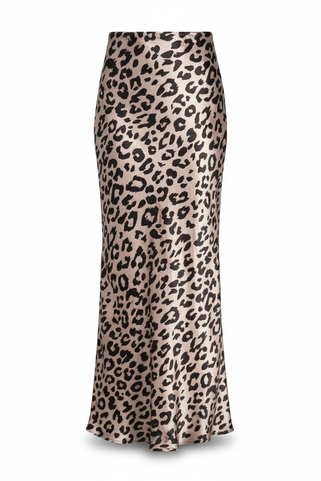 Jupe Satin Imprimé Léopard Maxi Élégante