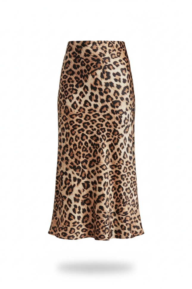 Jupe Satin Léopard Midi Fluide Chic