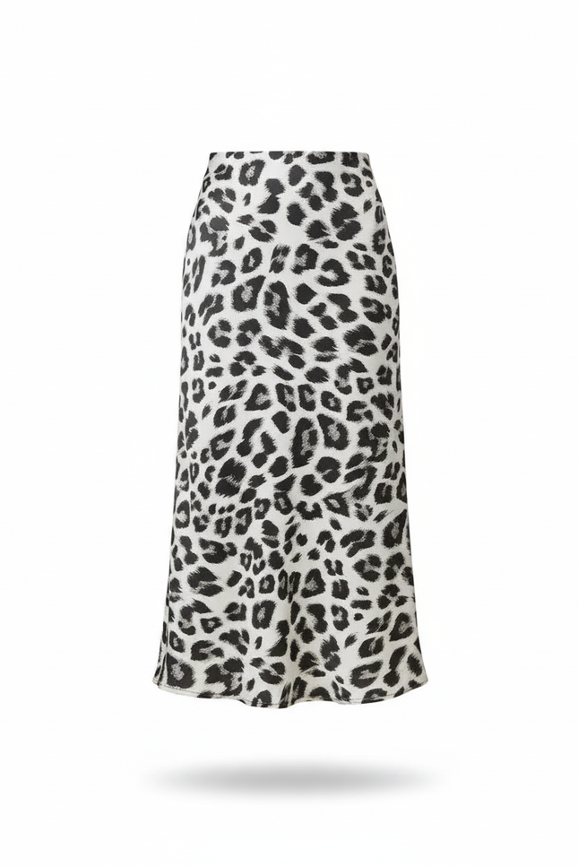 Jupe Satin Léopard Midi Fluide Légère