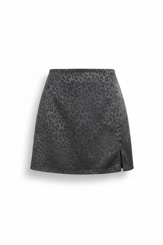 Jupe Satin Gris Léopard Chic