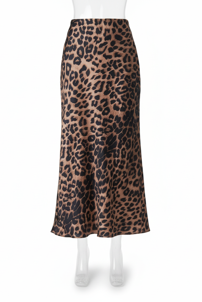 Jupe Satin Léopard Midi Élégante