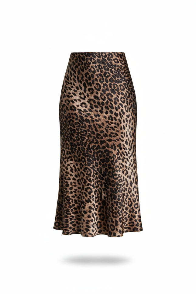 Jupe Satin Imprimé Léopard Fluide Élégante