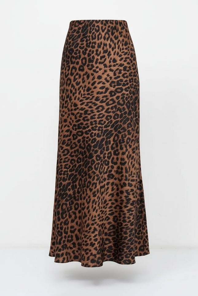 Jupe Satin Léopard Longue Fluide