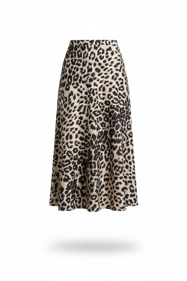 Jupe Léopard Plissée En Satin Taille Élastique