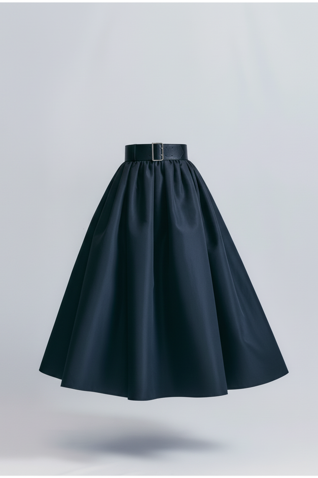 Jupe Satin Marine Évasée Élégante