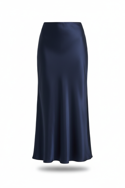 Jupe Satin Bleu Marine Fluide Élégante