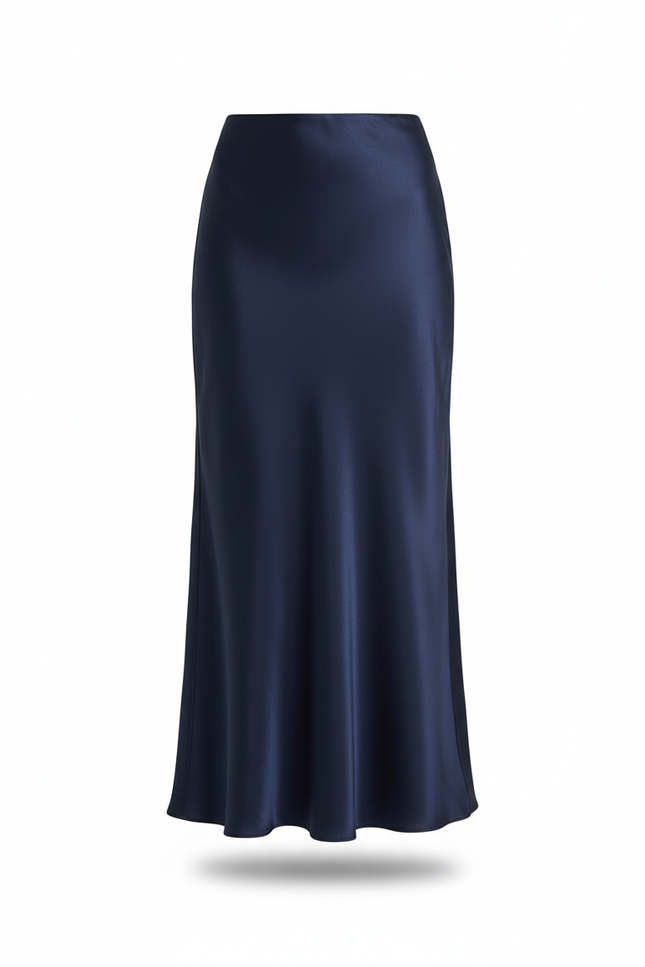 Jupe Satin Bleu Marine Fluide Élégante