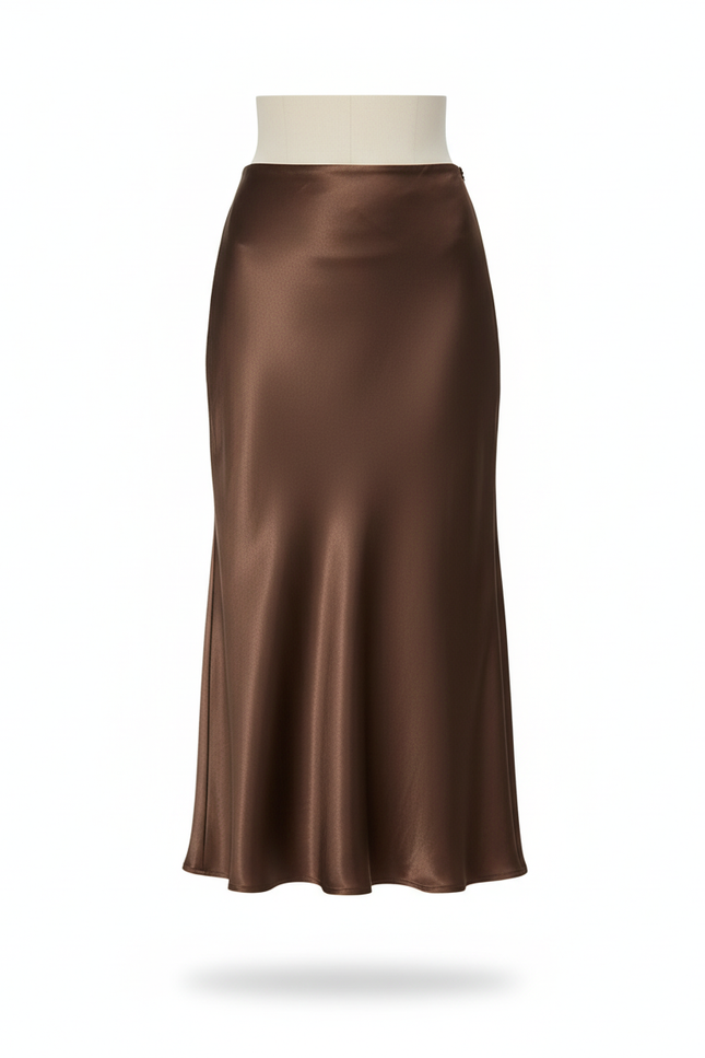 Jupe Satin Marron Fluide Élégante Quotidienne