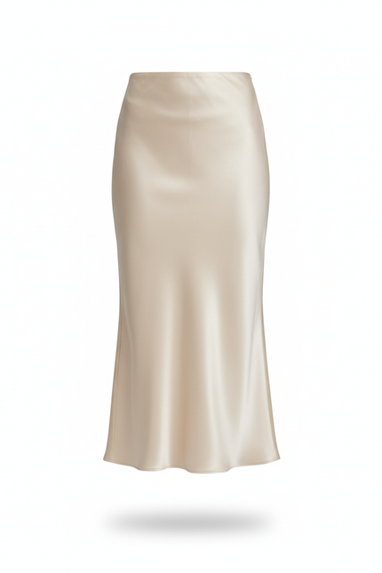 Jupe Satin Beige Midi Élégante Neutre
