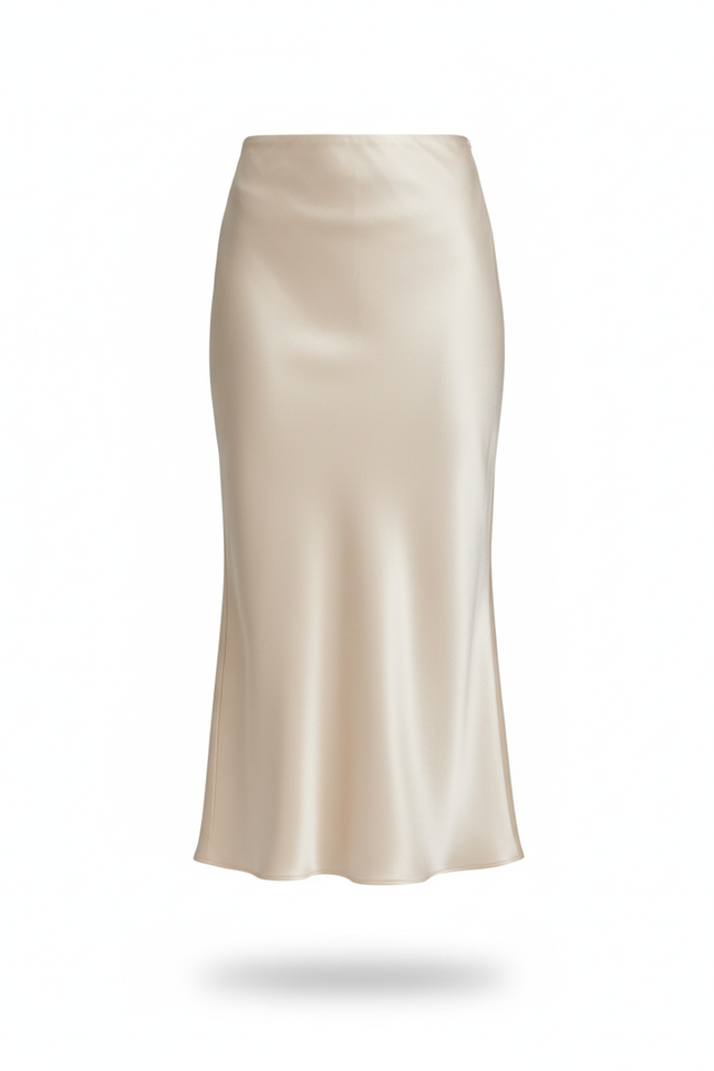 Jupe Satin Beige Midi Élégante Neutre