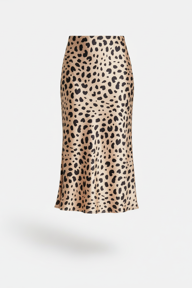 Jupe Satin Léopard Midi Élégante Raffinée