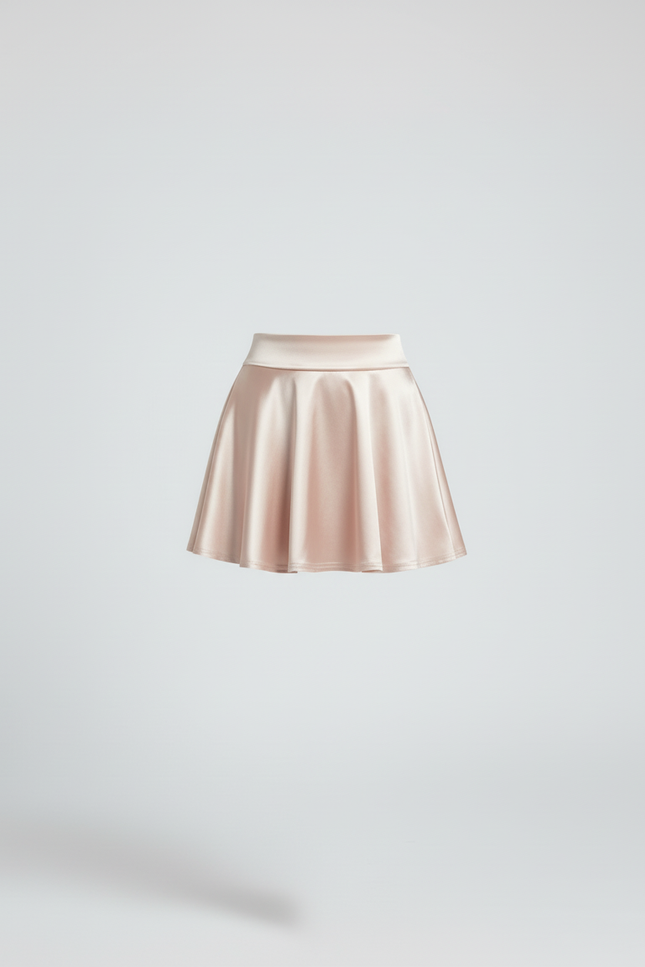 Jupe Plissée Satin Courte Rose Pale