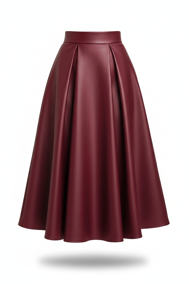 Jupe Satin Bordeaux Plissée Élégante