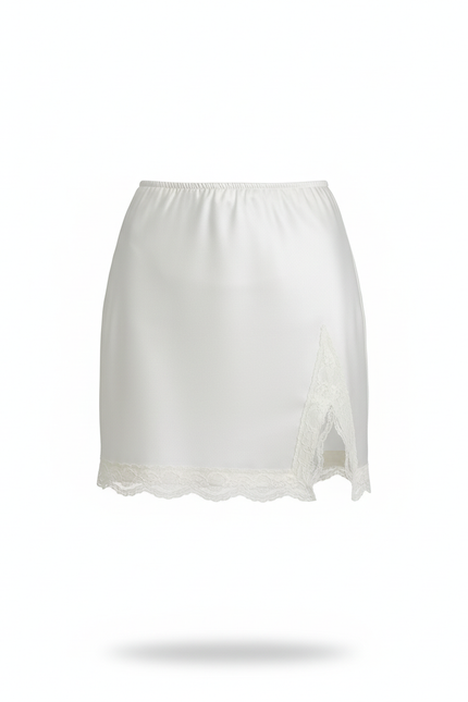 Jupe Satin Blanche Dentelle Élégante Précieuse