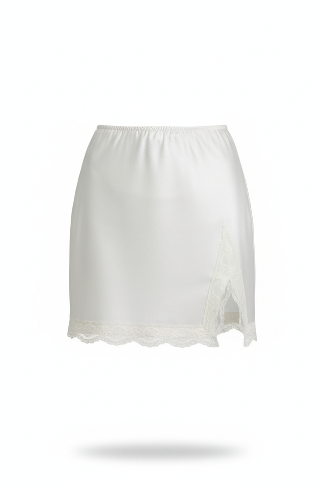 Jupe Satin Blanche Dentelle Élégante Précieuse