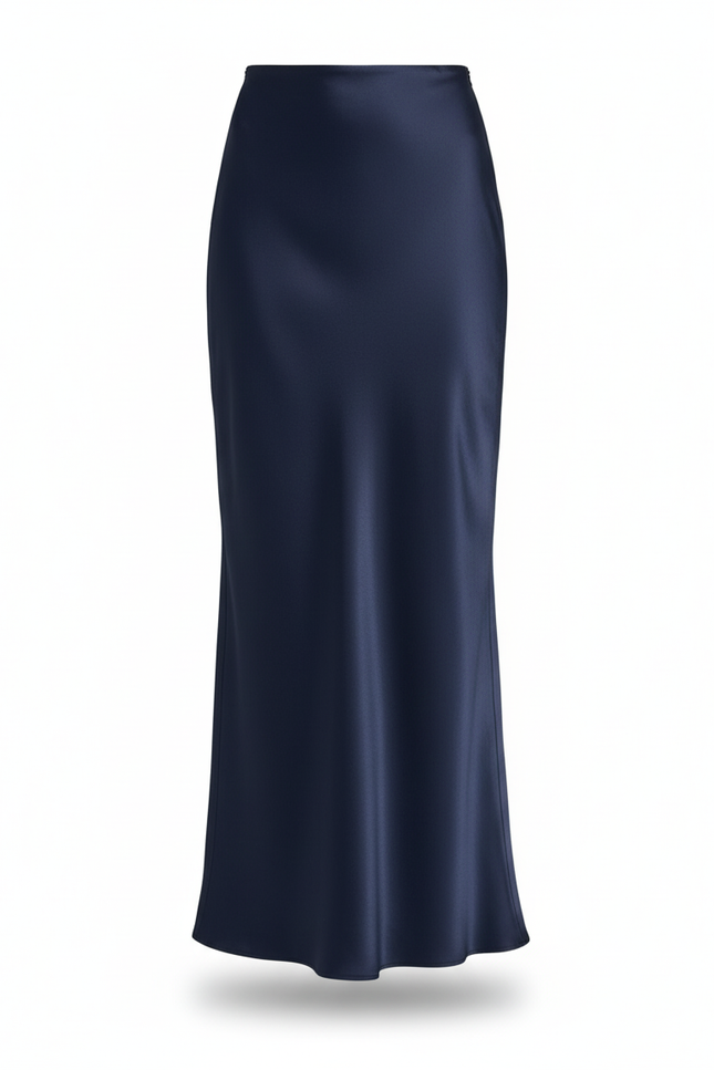 Jupe Satin Bleu Marine Fluide Chic