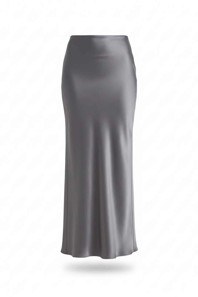 Jupe Satin Grise Fluide Élégante Minimaliste