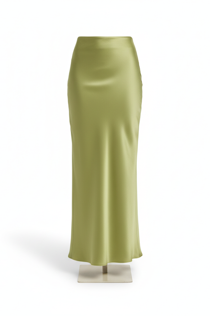 Jupe Satin Vert Pomme Longue Fluide