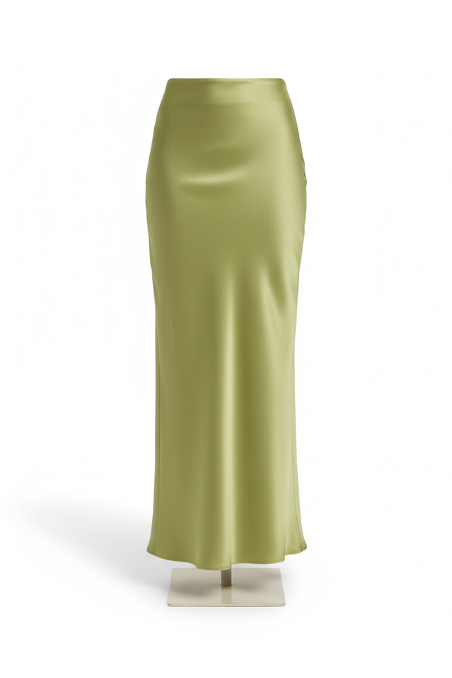Jupe Satin Vert Pomme Longue Fluide