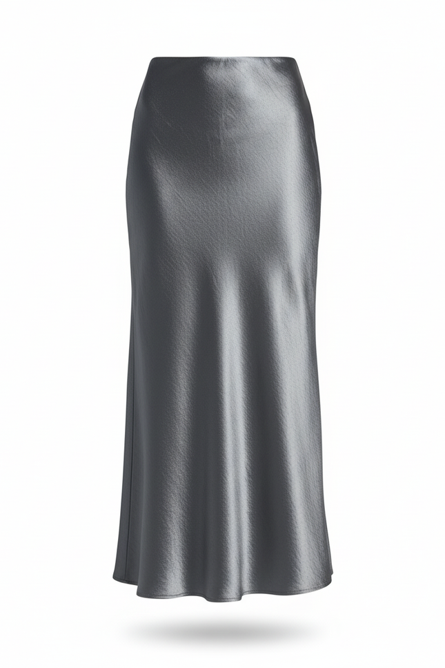 Jupe Satin Fluide Grise Élégante