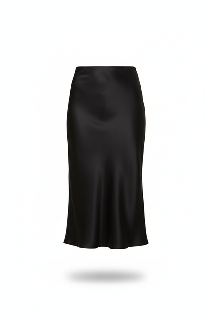 Jupe Satin Noire Fluide Élégante Luxueuse