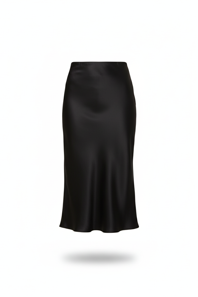 Jupe Satin Noire Fluide Élégante Luxueuse