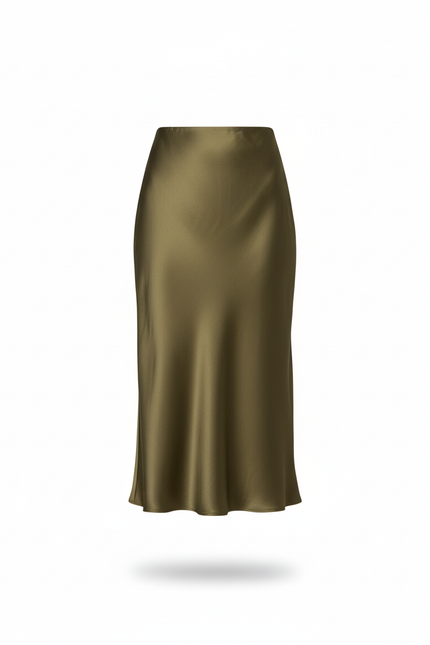 Jupe Satin Kaki Fluide Élégante Naturelle