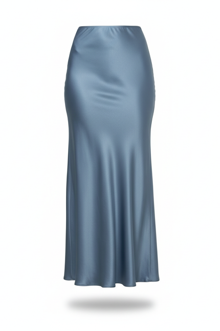 Jupe Satin Bleu Fluide Chic