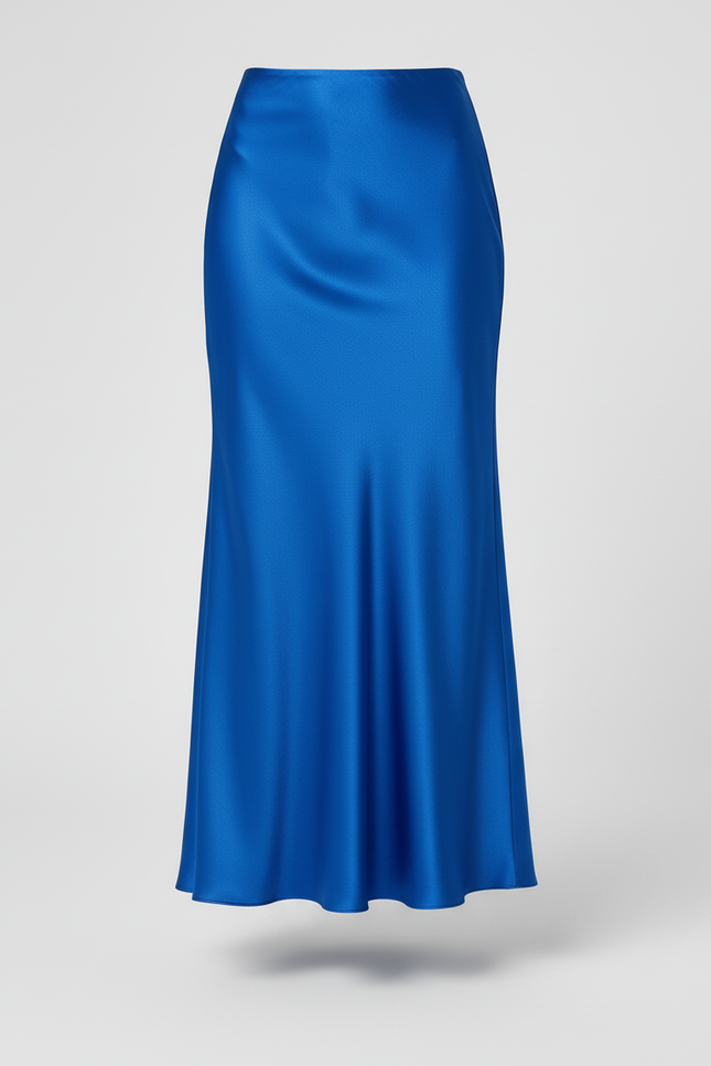 Jupe Satin Bleue Coupe Sirène Chic
