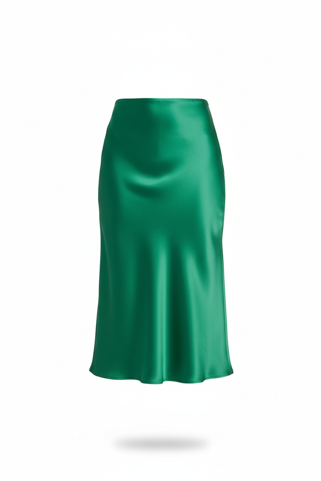 Jupe Satin Verte Midi Élégante