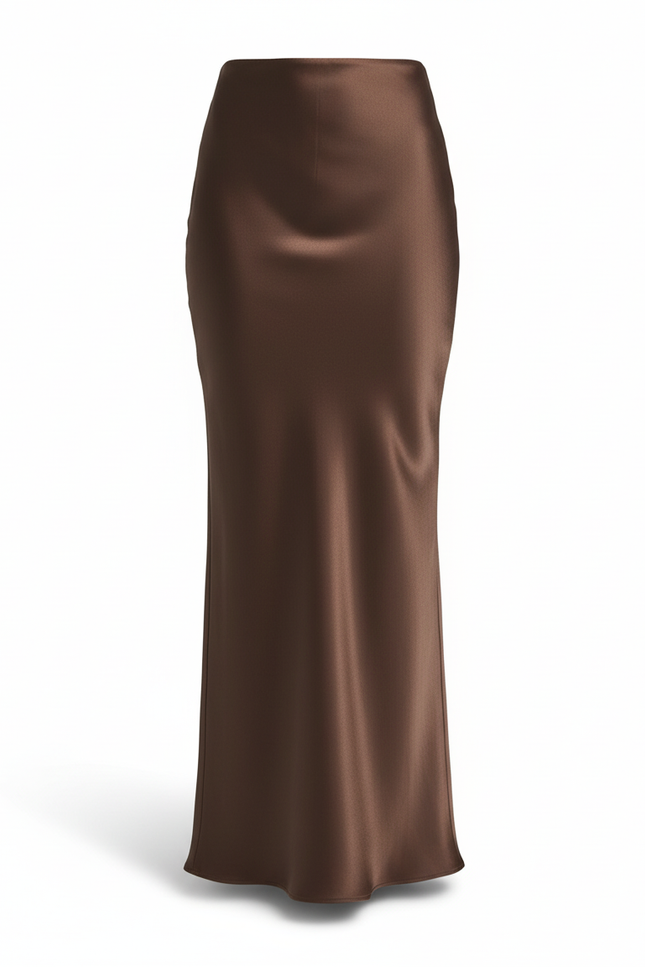 Jupe Satin Marron Longue Élégante Fluide