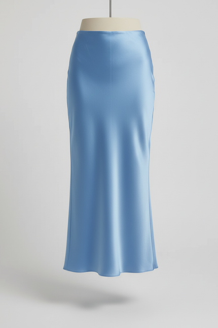 Jupe Satin Fluide Bleue Élégante