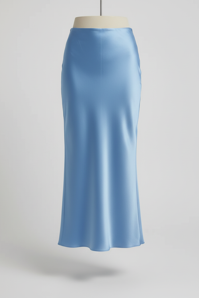 Jupe Satin Fluide Bleue Élégante