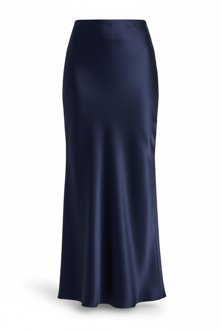 Jupe Satin Fluide Bleu Marine Élégante