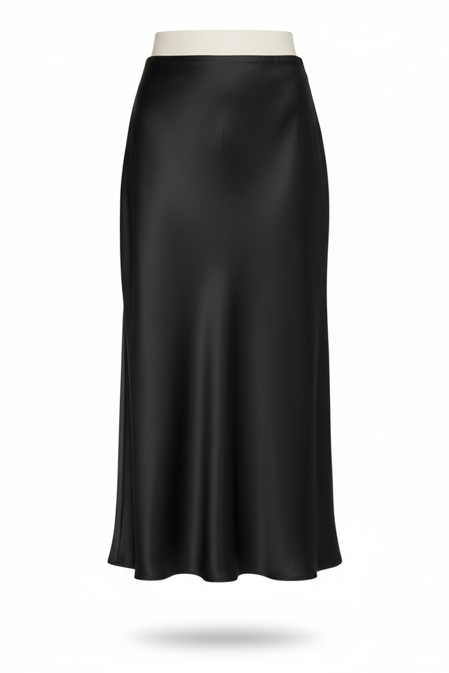 Jupe Satin Noire Fluide Élégante Intemporelle Chic