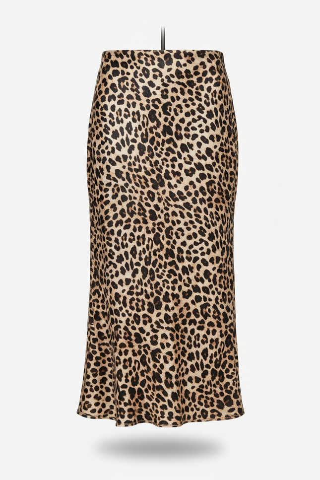 Jupe Satin Léopard Fluide Élégante Chic