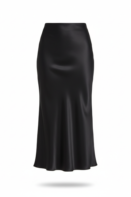 Jupe Satin Noire Fluide Élégante