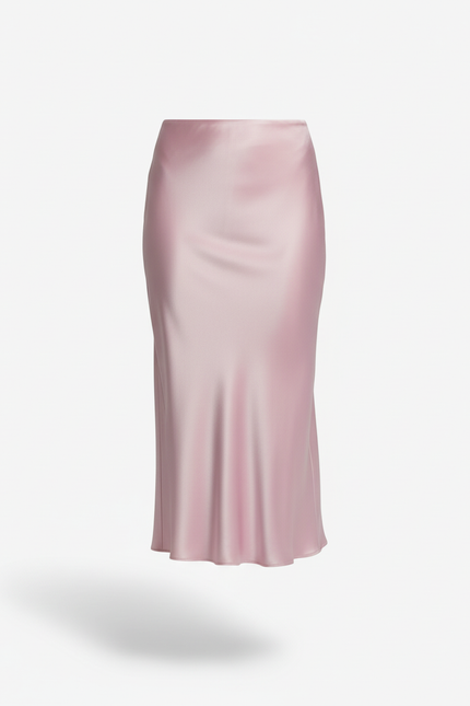 Jupe Satin Rose Pâle Fluide Élégante Douce