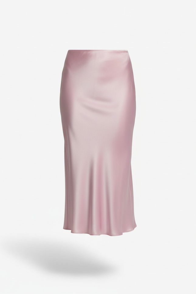 Jupe Satin Rose Pâle Fluide Élégante Douce